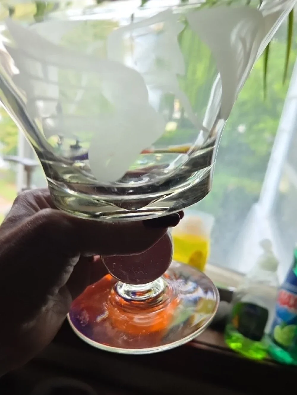 Etched Glass Decorative Compote - Clear Vintage Mcm 1970s